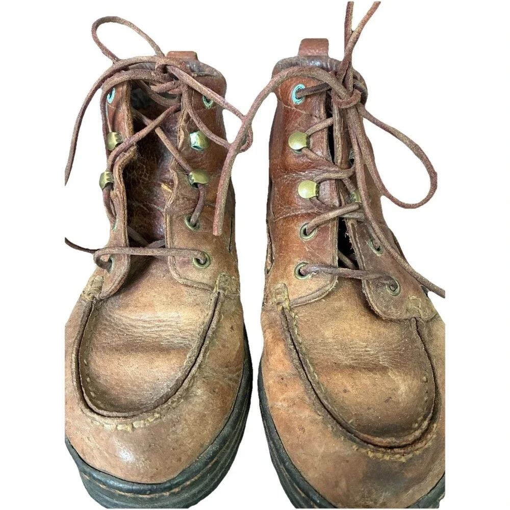 Justin Womens 6.5 Brown Leather Lace Up Moc Toe Boots Lug Sole Casual Work